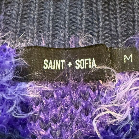 Saint + Sofia Purple Zigzag Mohair Blend Sweater M Y2K Barbiecore Maximalist - Picture 6 of 8